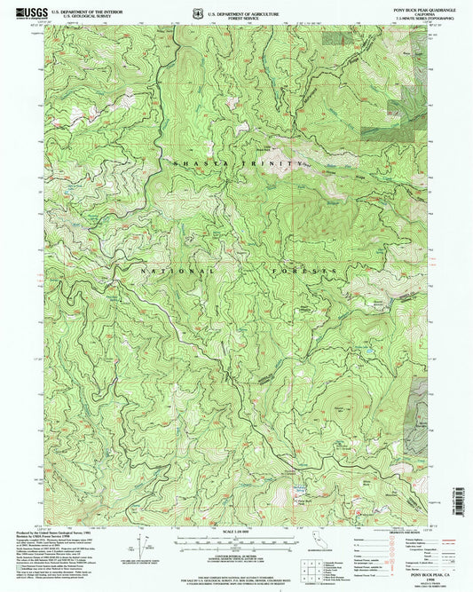 Classic USGS Pony Buck Peak California 7.5'x7.5' Topo Map Image