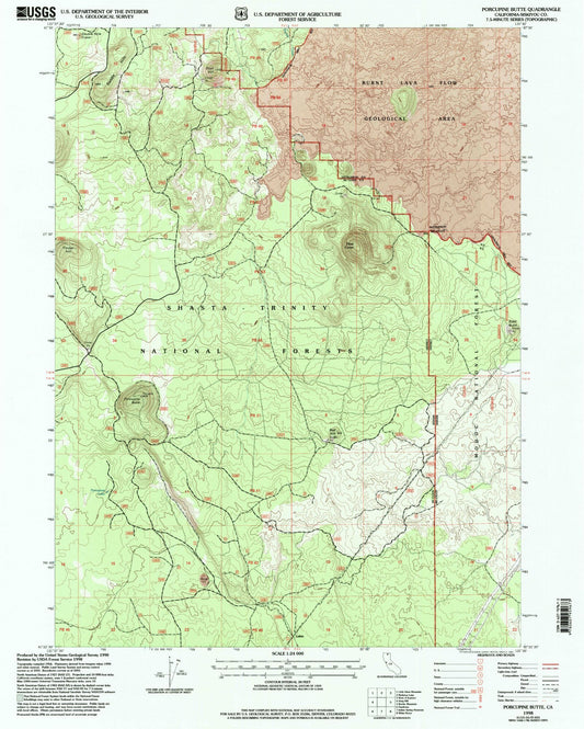 Classic USGS Porcupine Butte California 7.5'x7.5' Topo Map Image