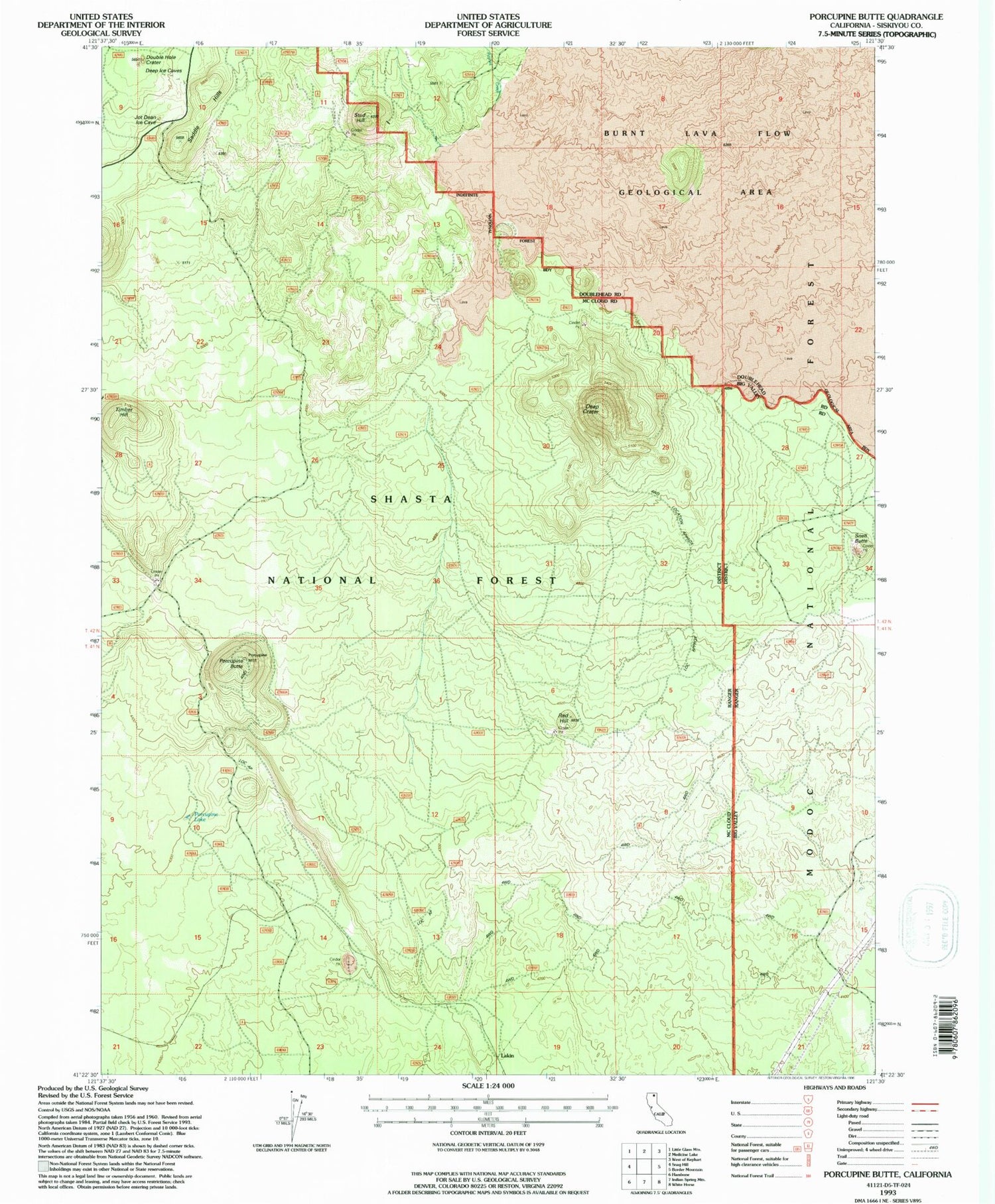 Classic USGS Porcupine Butte California 7.5'x7.5' Topo Map Image