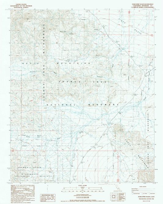 Classic USGS Porcupine Wash California 7.5'x7.5' Topo Map Image