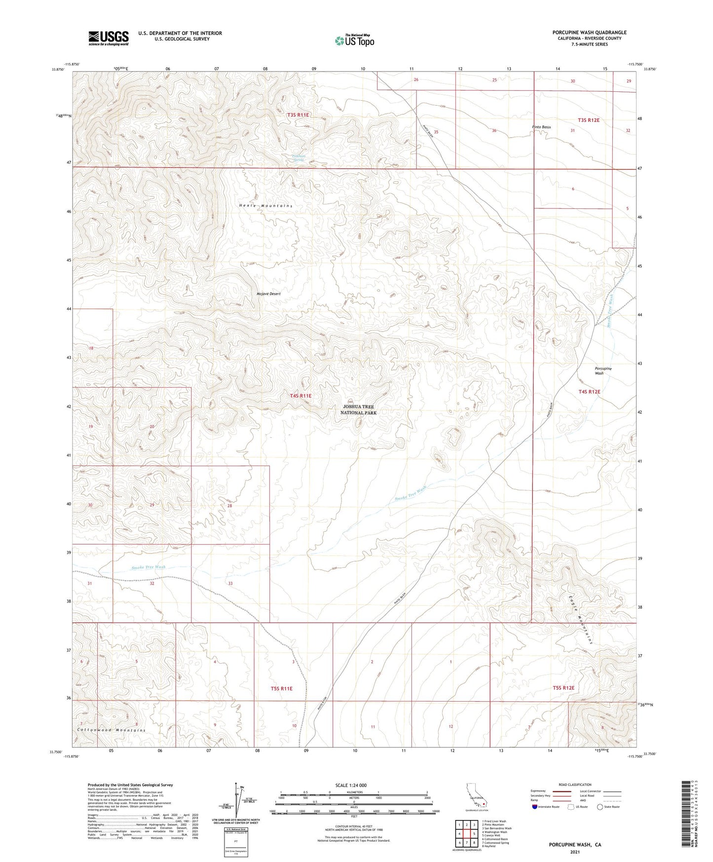 Porcupine Wash California US Topo Map Image