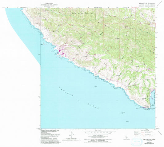 Classic USGS Port San Luis California 7.5'x7.5' Topo Map Image
