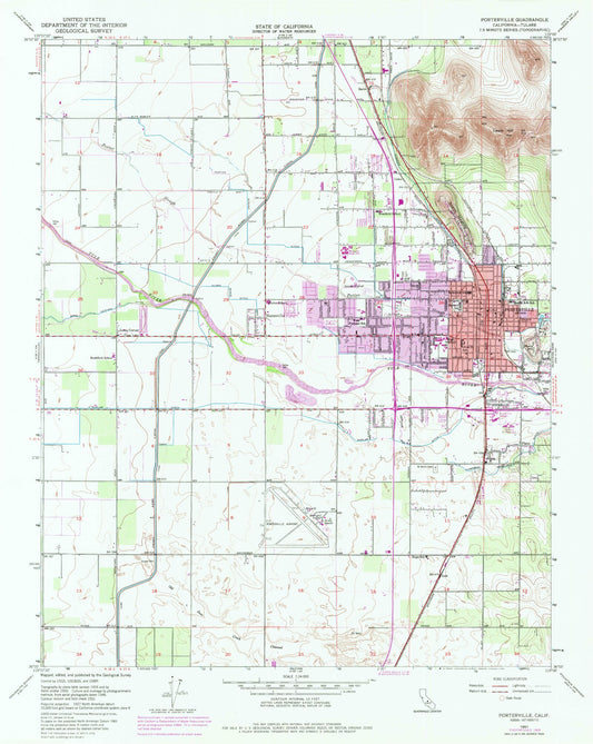 Classic USGS Porterville California 7.5'x7.5' Topo Map Image