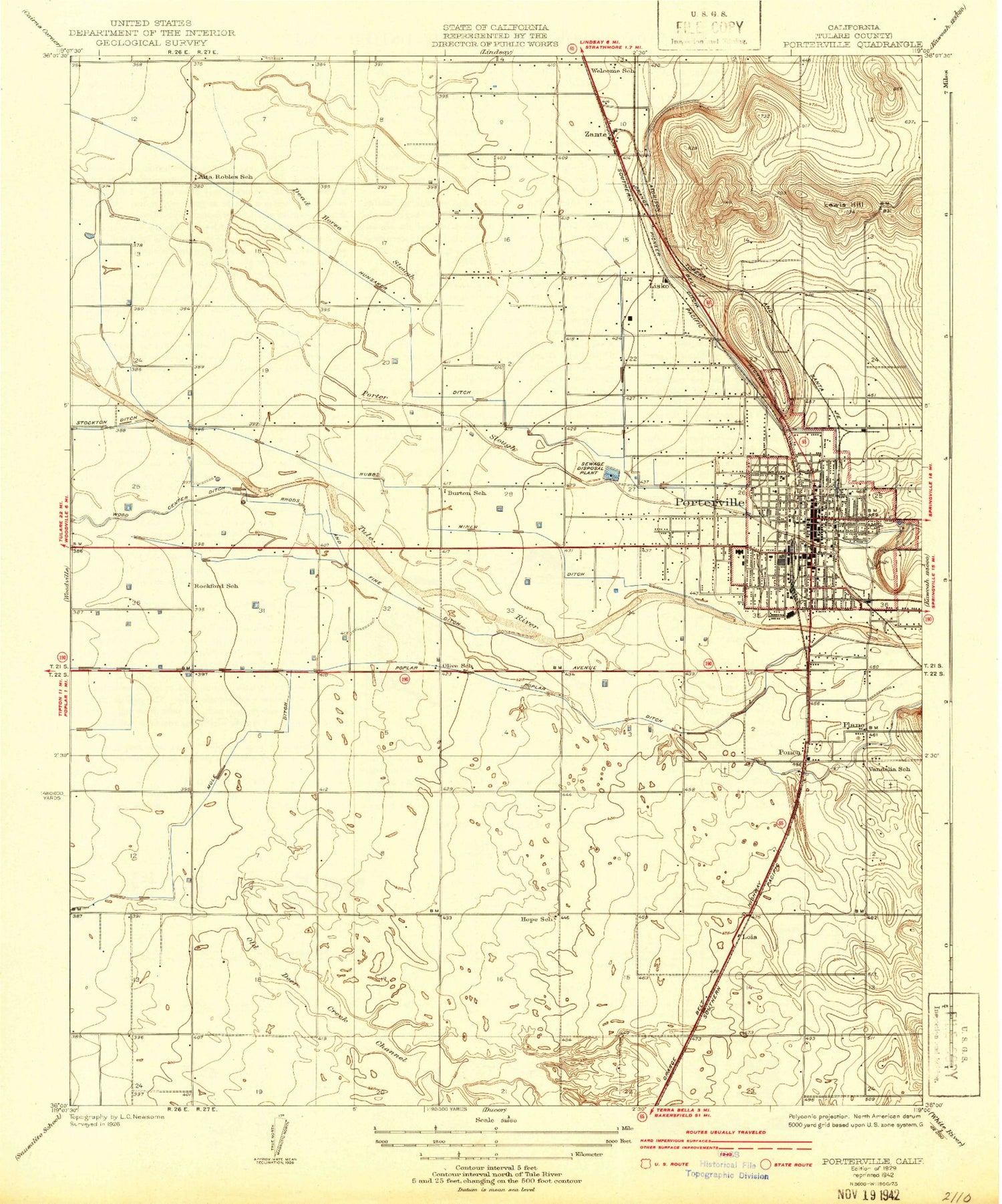 Classic USGS Porterville California 7.5'x7.5' Topo Map Image