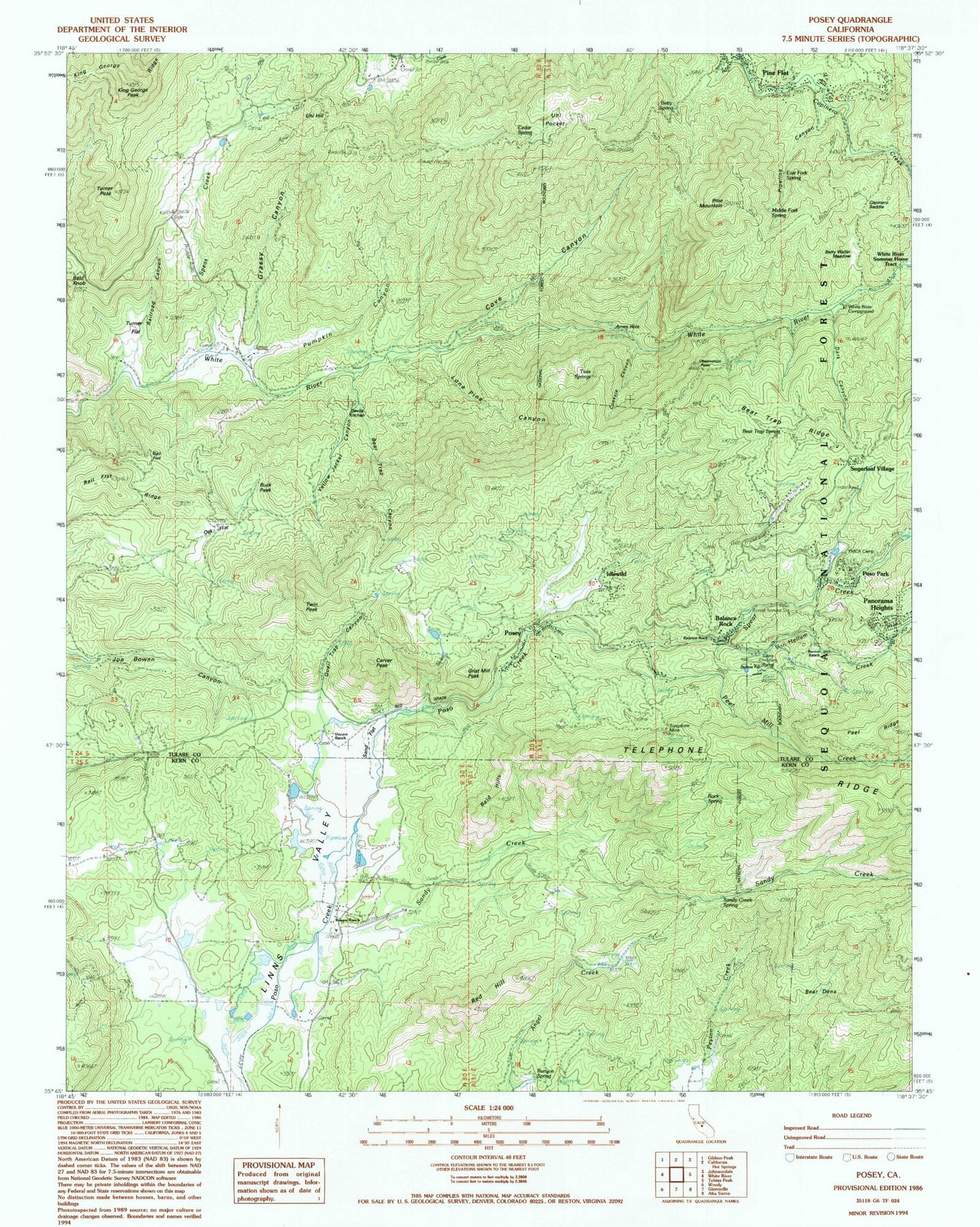 Classic USGS Posey California 7.5'x7.5' Topo Map Image