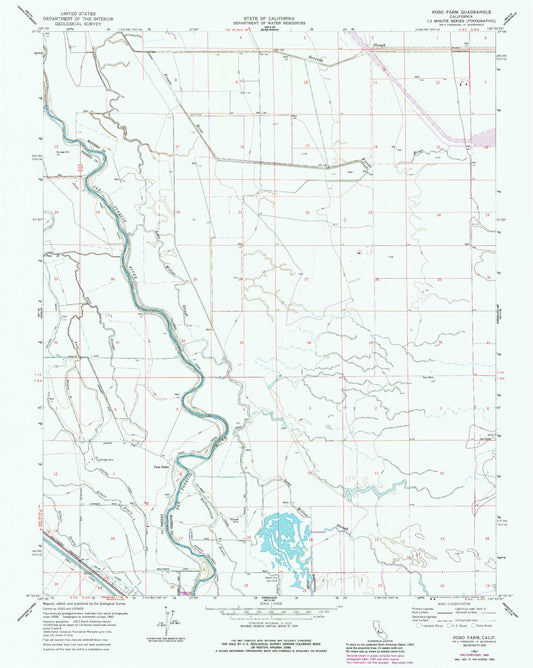 Classic USGS Poso Farm California 7.5'x7.5' Topo Map Image