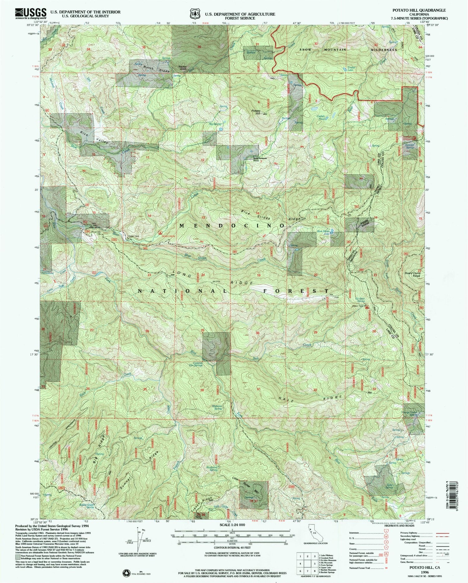 Classic USGS Potato Hill California 7.5'x7.5' Topo Map Image