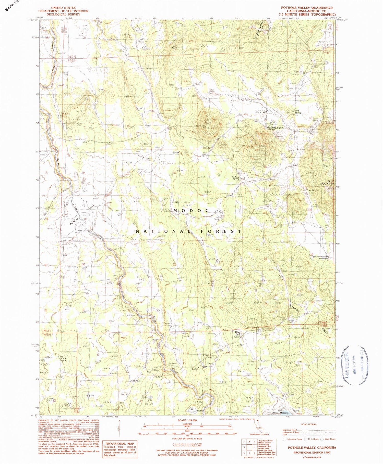 Classic USGS Pothole Valley California 7.5'x7.5' Topo Map Image