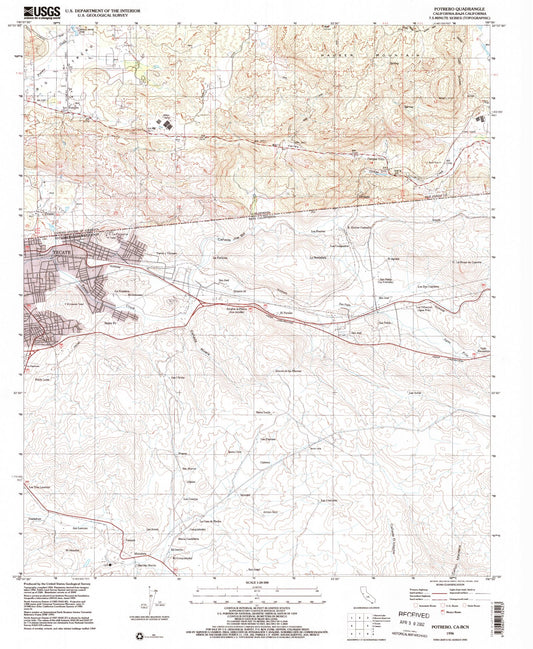 Classic USGS Potrero California 7.5'x7.5' Topo Map Image
