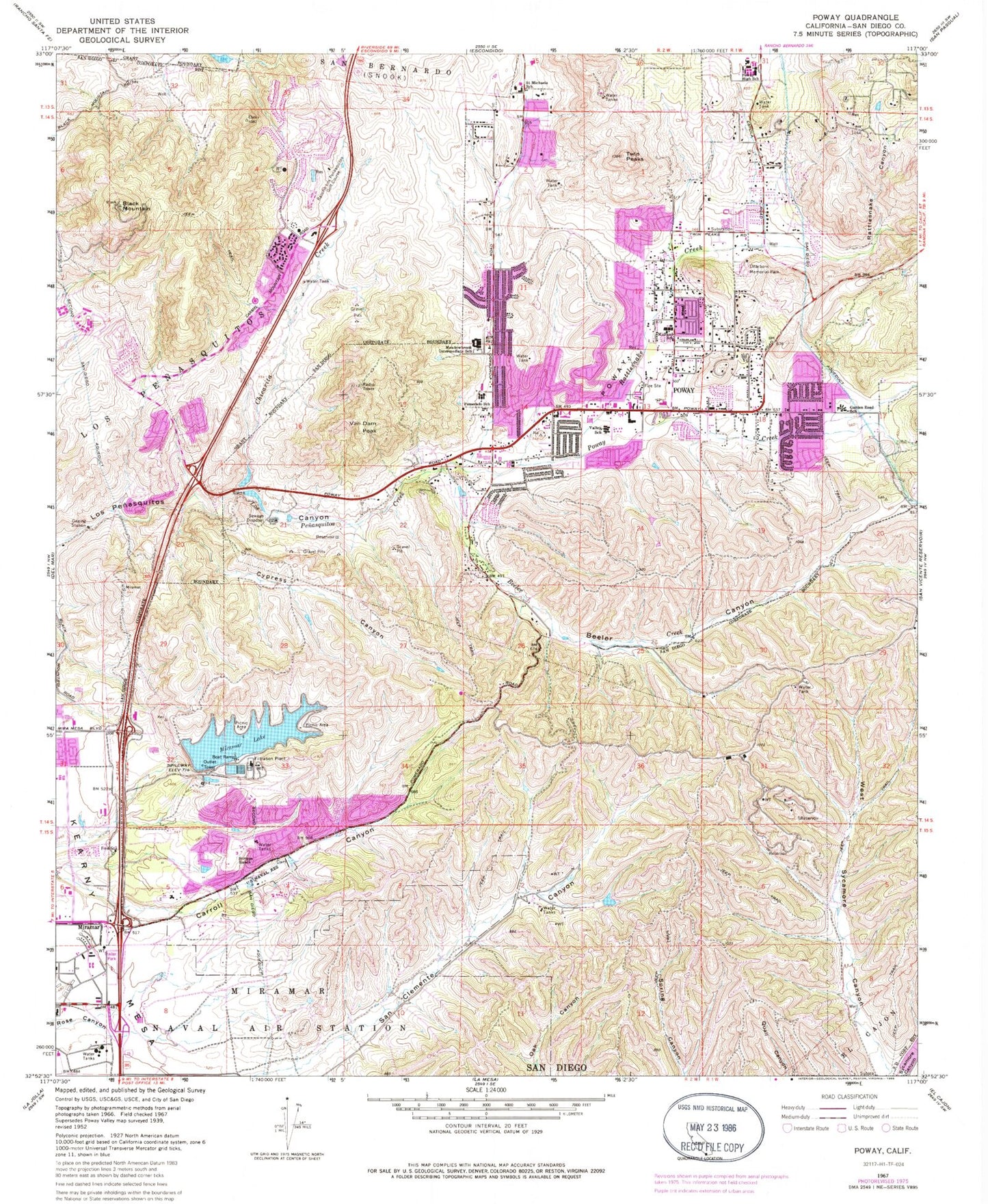 Classic USGS Poway California 7.5'x7.5' Topo Map Image