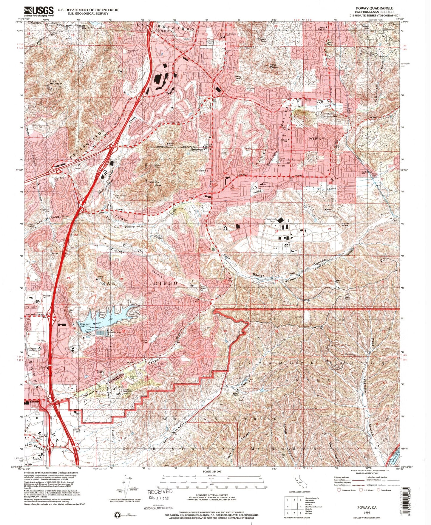 Classic USGS Poway California 7.5'x7.5' Topo Map Image