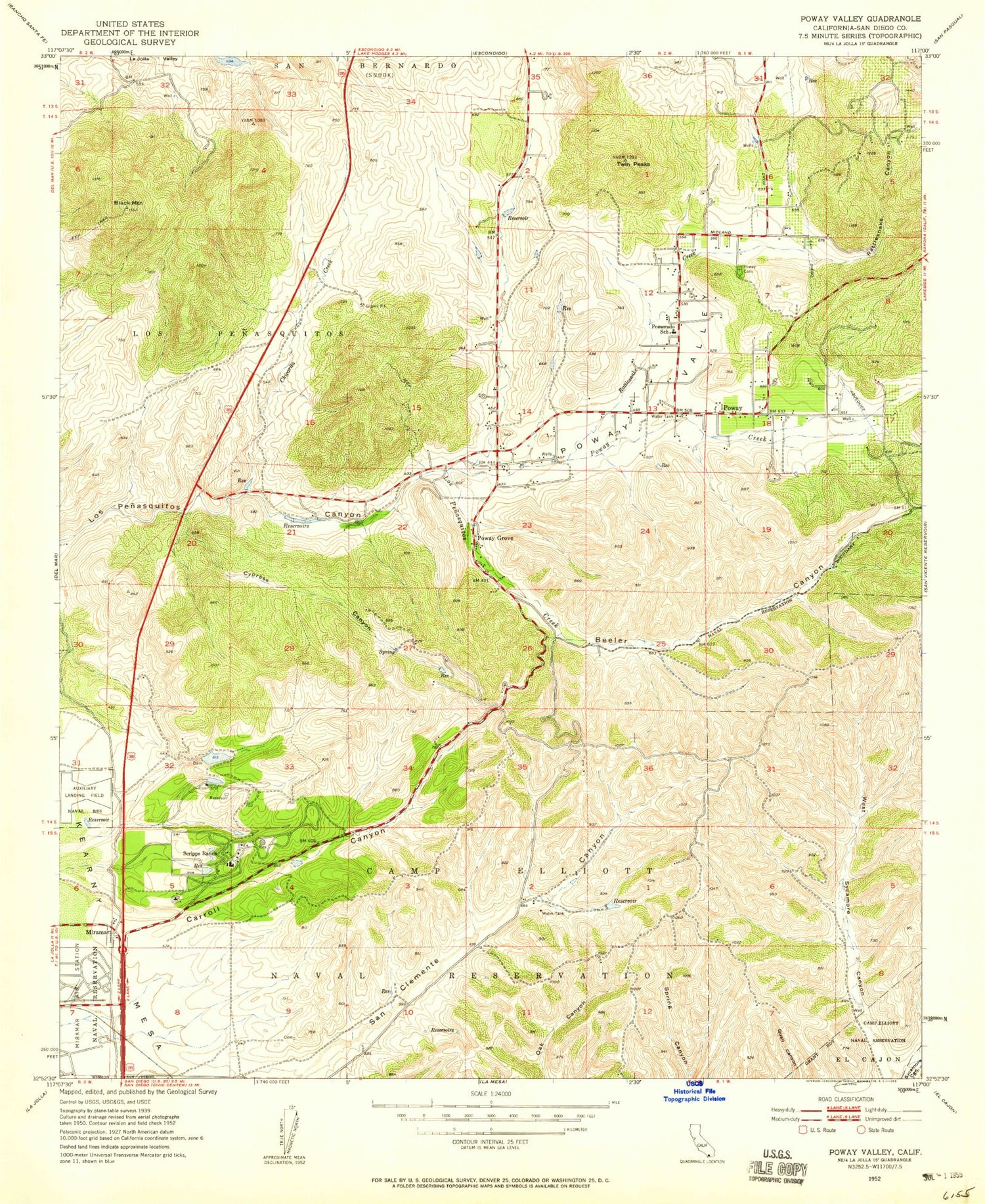 Classic USGS Poway California 7.5'x7.5' Topo Map Image