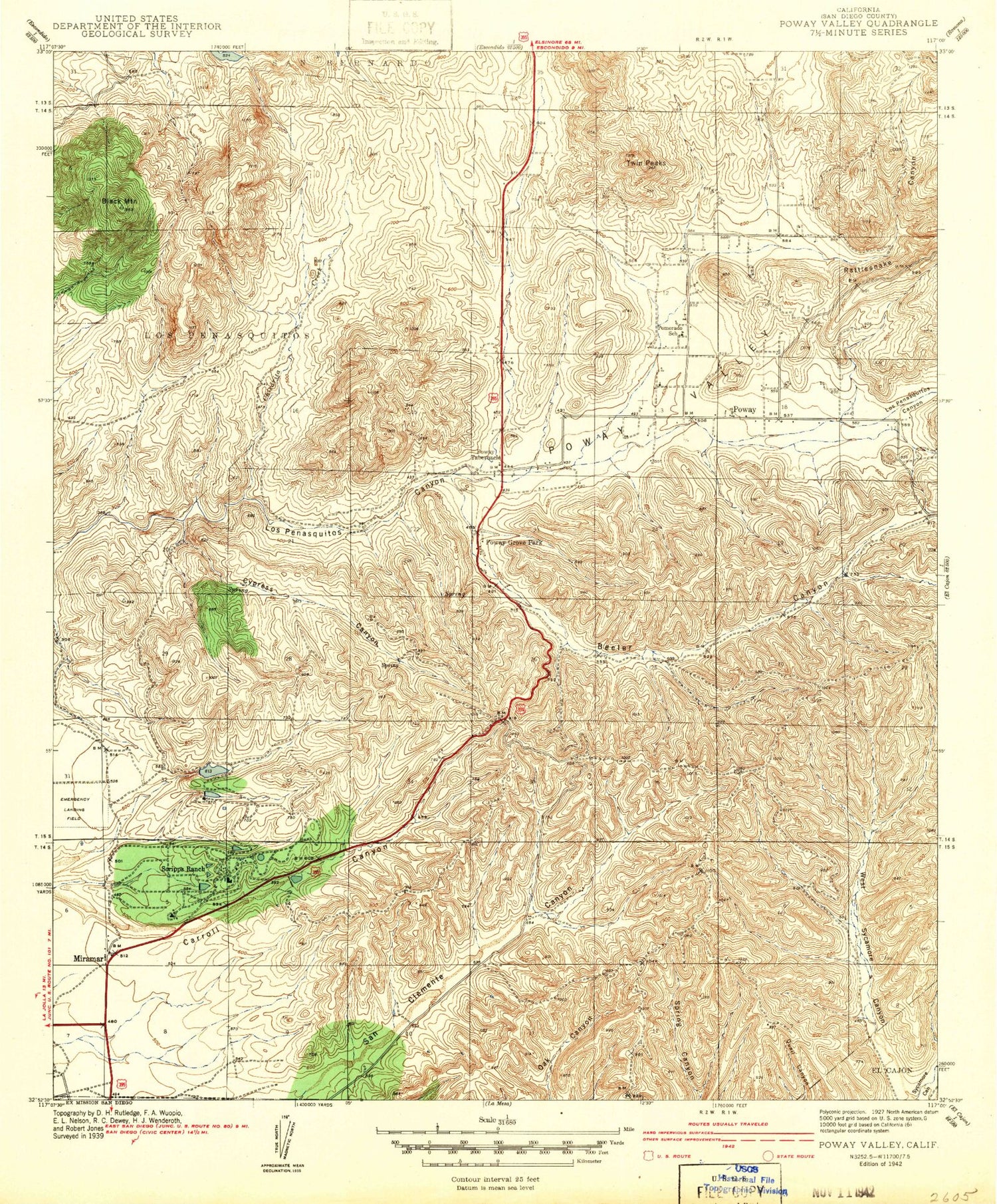 Classic USGS Poway California 7.5'x7.5' Topo Map Image