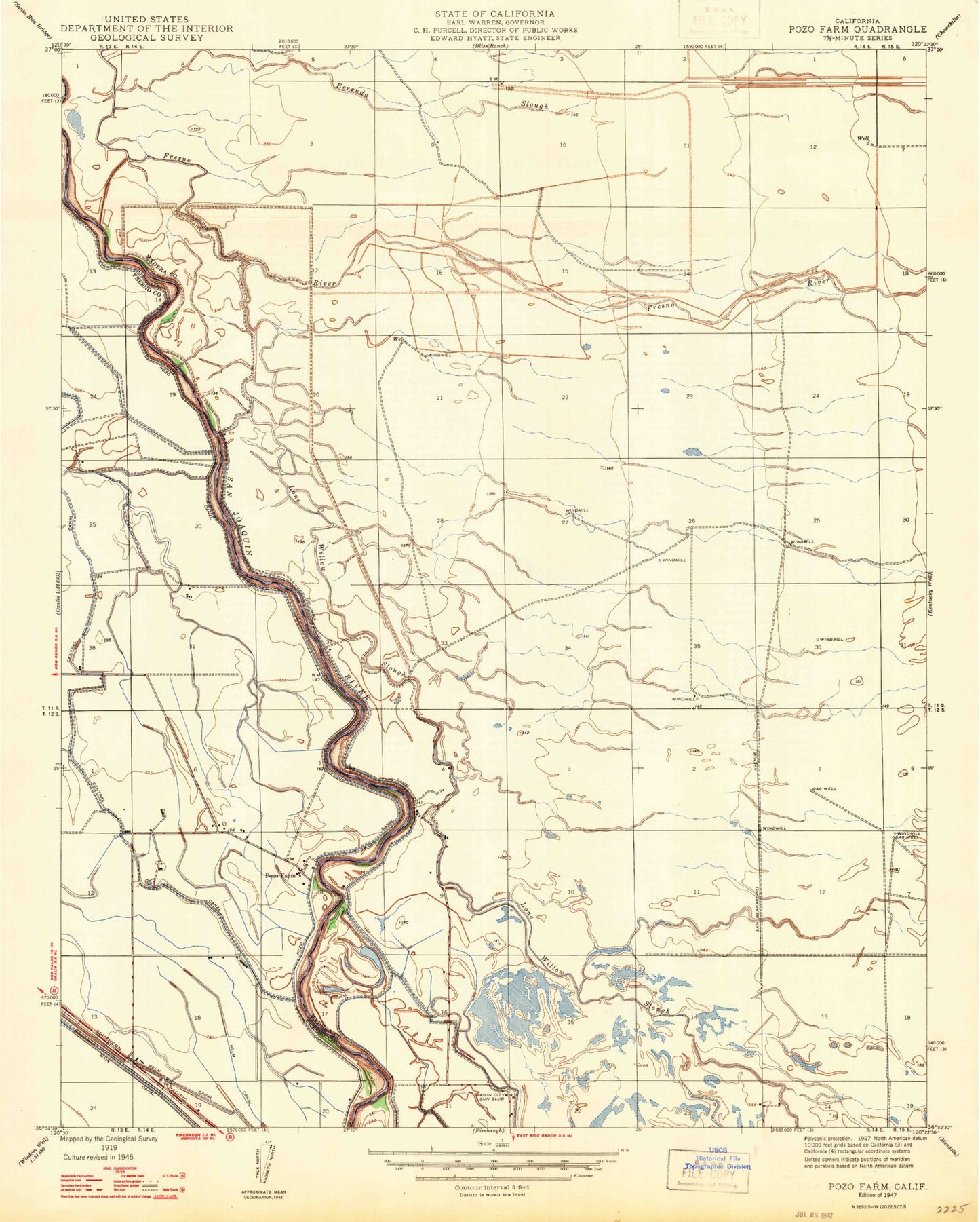 Classic USGS Poso Farm California 7.5'x7.5' Topo Map Image