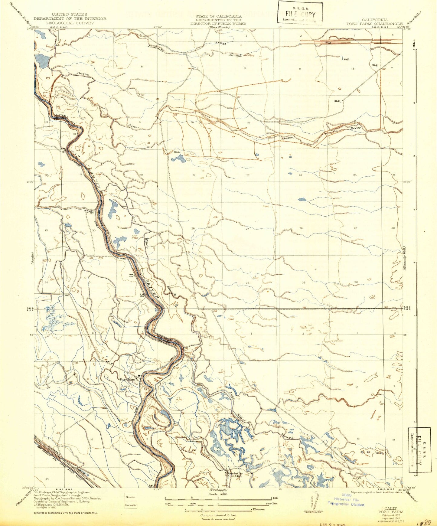 Classic USGS Poso Farm California 7.5'x7.5' Topo Map Image