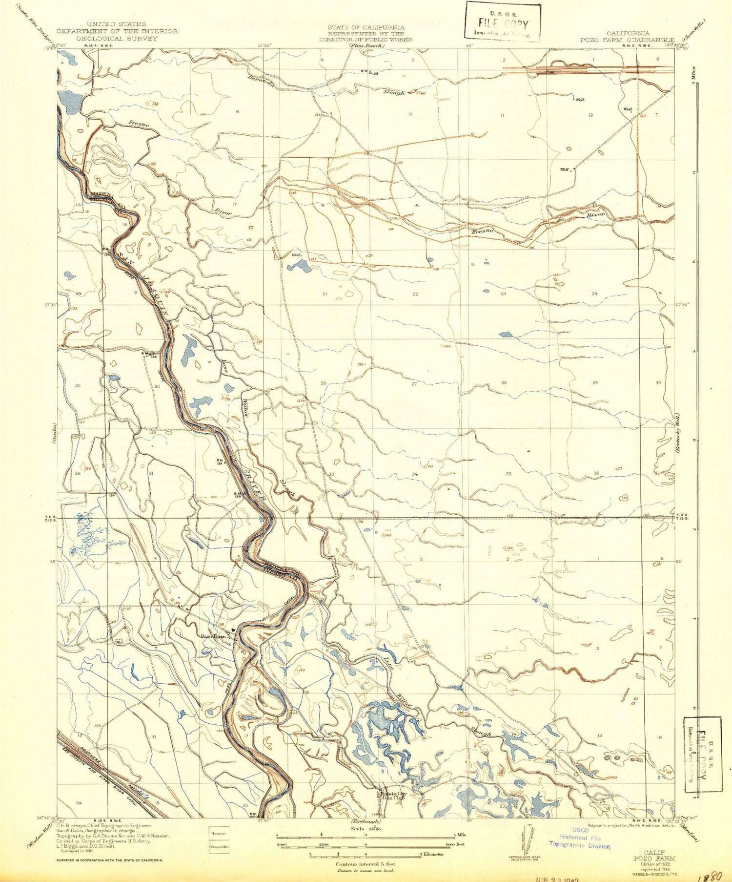 Classic USGS Poso Farm California 7.5'x7.5' Topo Map Image