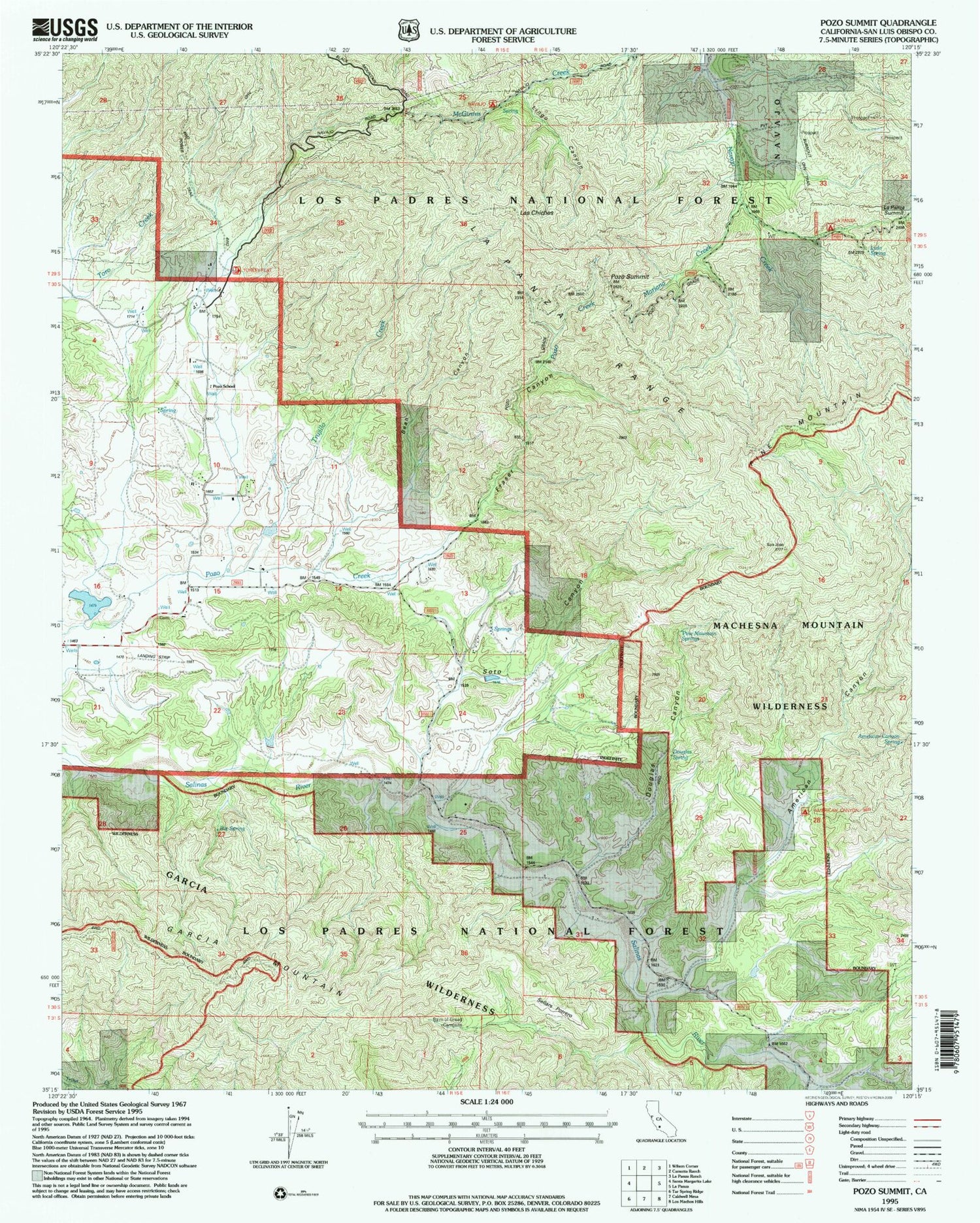 Classic USGS Pozo Summit California 7.5'x7.5' Topo Map Image