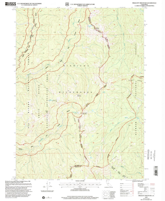 Classic USGS Prescott Mountain California 7.5'x7.5' Topo Map Image