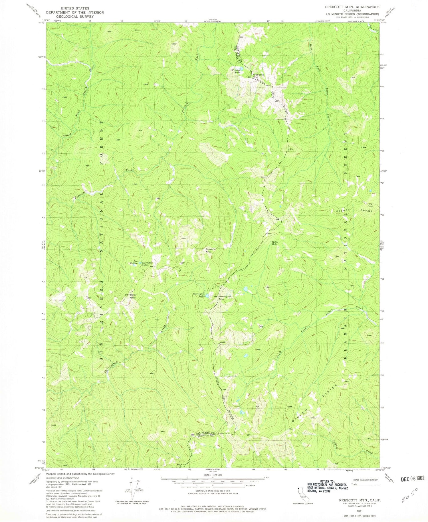 Classic USGS Prescott Mountain California 7.5'x7.5' Topo Map Image