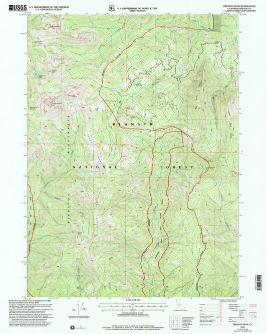 Classic USGS Preston Peak California 7.5'x7.5' Topo Map Image