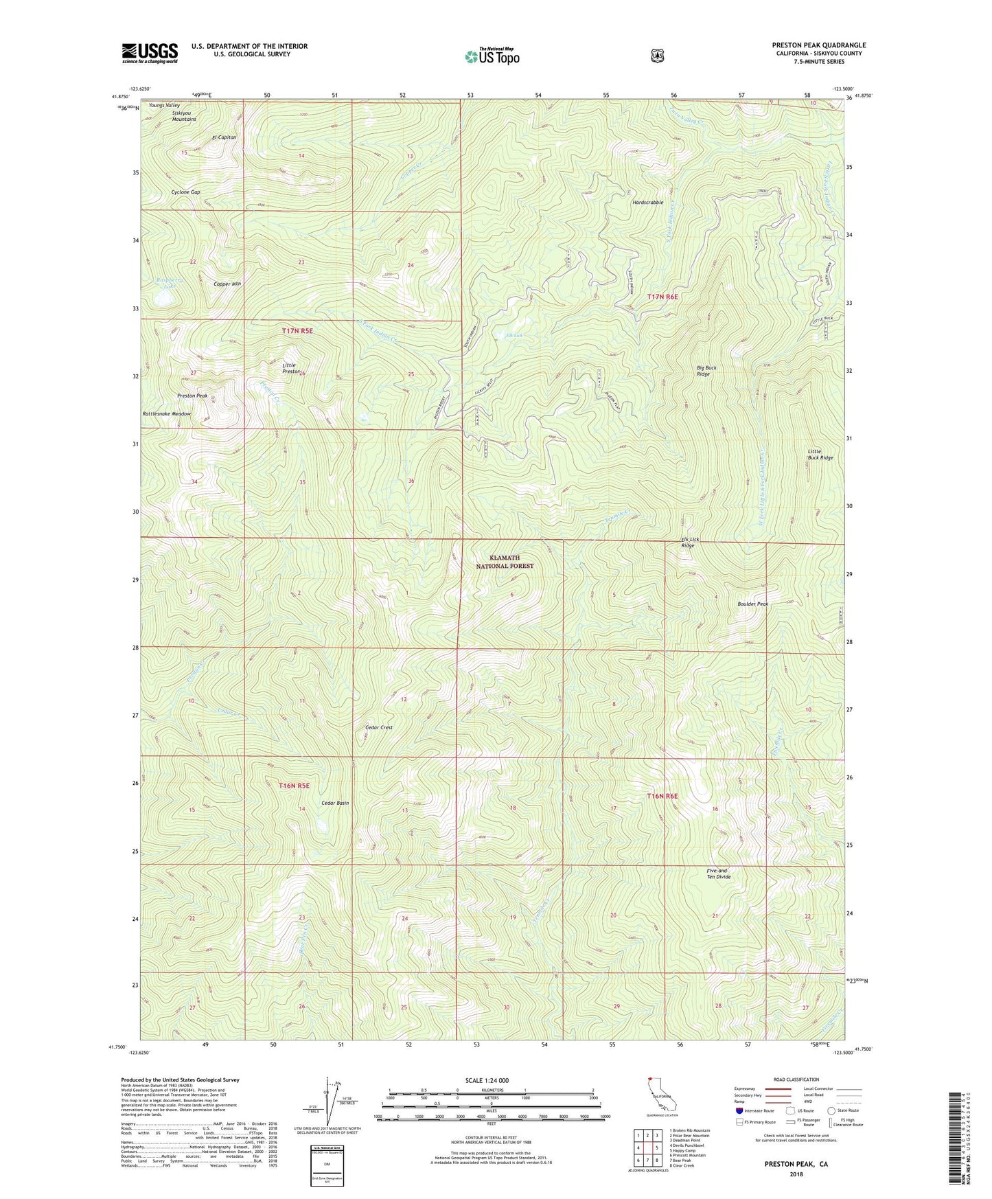 Preston Peak California US Topo Map Image
