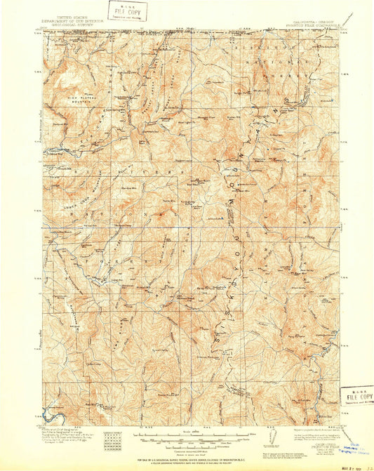 Historic 1922 Preston Peak California 30'x30' Topo Map Image
