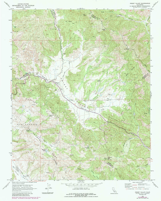 Classic USGS Priest Valley California 7.5'x7.5' Topo Map Image