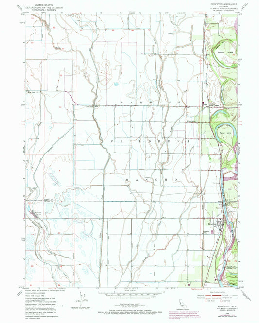 Classic USGS Princeton California 7.5'x7.5' Topo Map Image