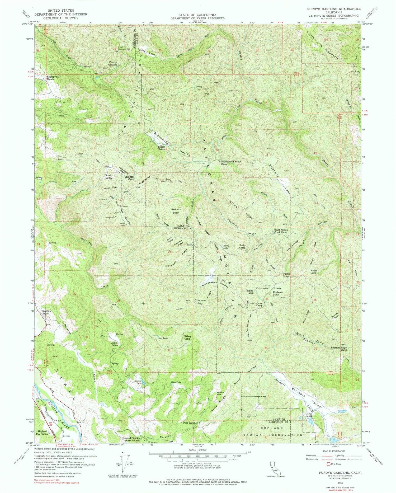 Classic USGS Purdys Gardens California 7.5'x7.5' Topo Map Image