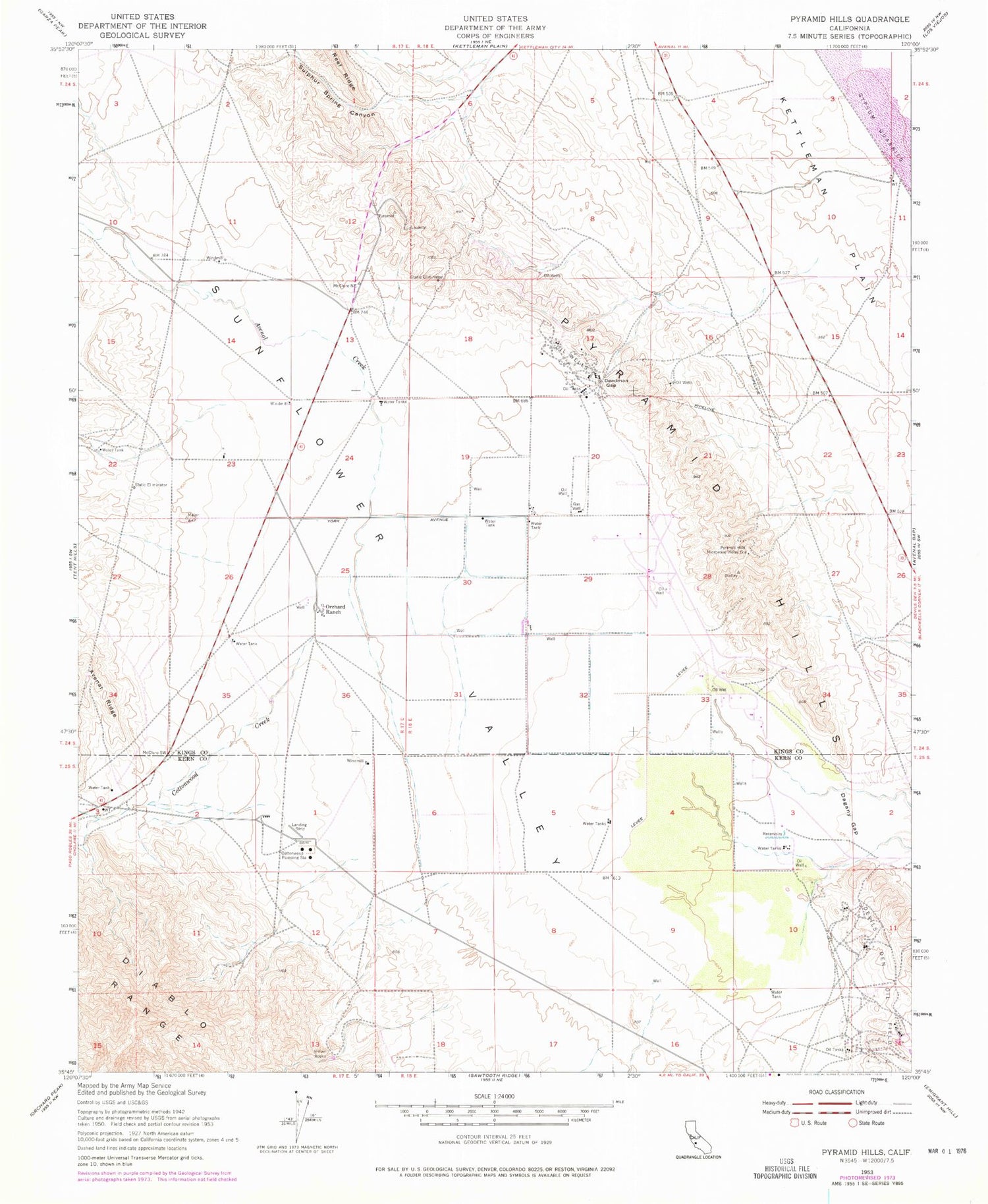 Classic USGS Pyramid Hills California 7.5'x7.5' Topo Map Image