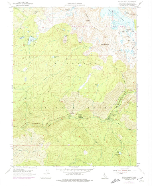 USGS Classic Pyramid Peak California 7.5'x7.5' Topo Map Image