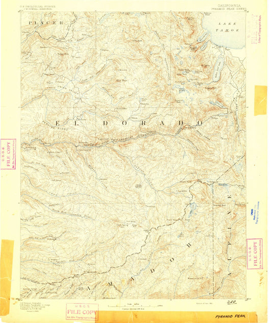 Historic 1891 Pyramid Peak California 30'x30' Topo Map Image