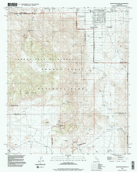 Classic USGS Queen Mountain California 7.5'x7.5' Topo Map Image