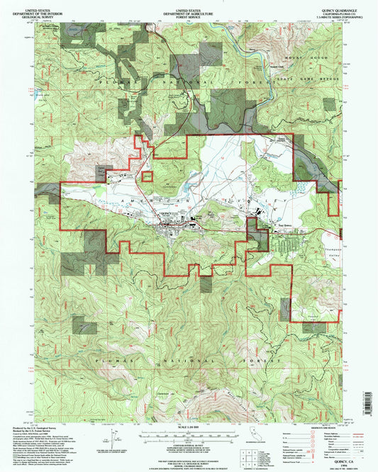 Classic USGS Quincy California 7.5'x7.5' Topo Map Image