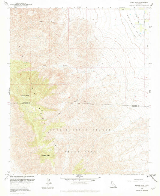 Classic USGS Rabbit Peak California 7.5'x7.5' Topo Map Image