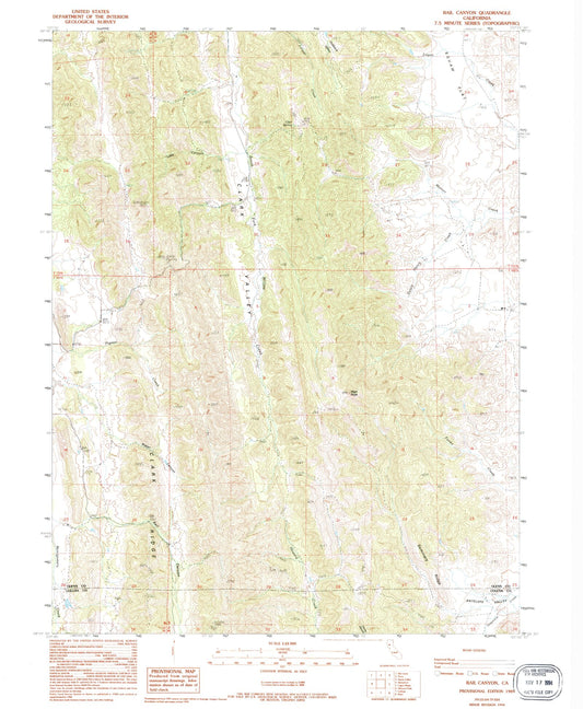 Classic USGS Rail Canyon California 7.5'x7.5' Topo Map Image