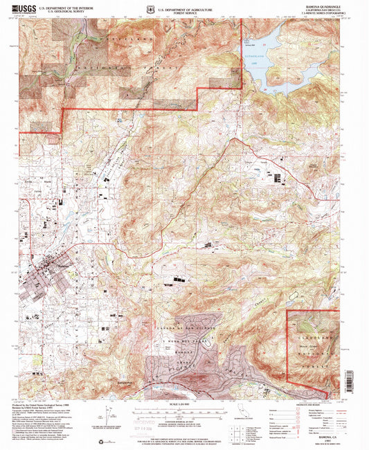 Classic USGS Ramona California 7.5'x7.5' Topo Map Image