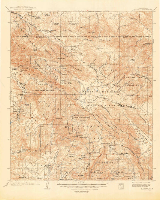Historic 1903 Romona California 30'x30' Topo Map Image