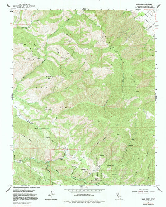 Classic USGS Rana Creek California 7.5'x7.5' Topo Map Image