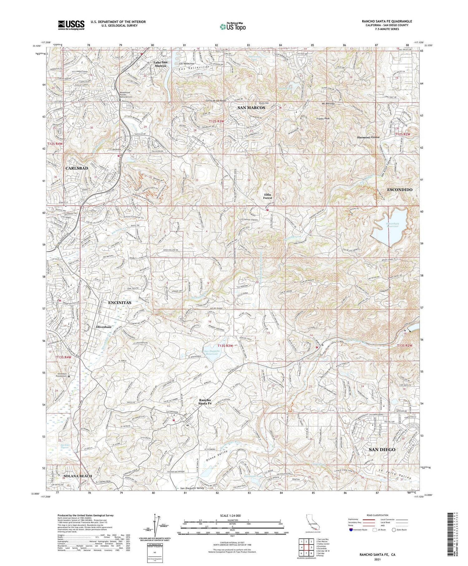 Rancho Santa Fe California US Topo Map Image