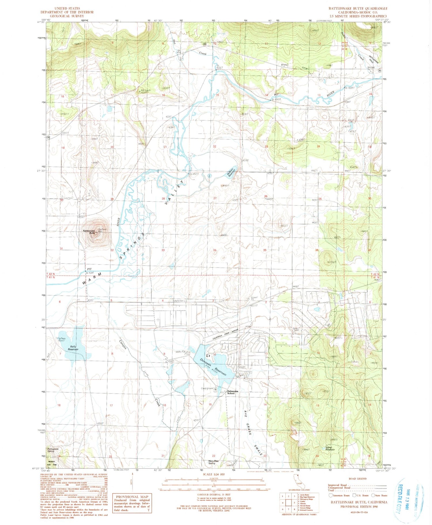 Classic USGS Rattlesnake Butte California 7.5'x7.5' Topo Map Image