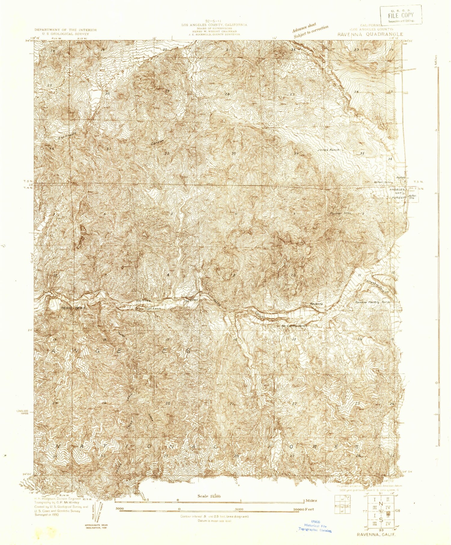 Classic USGS Ravenna California 7.5'x7.5' Topo Map Image