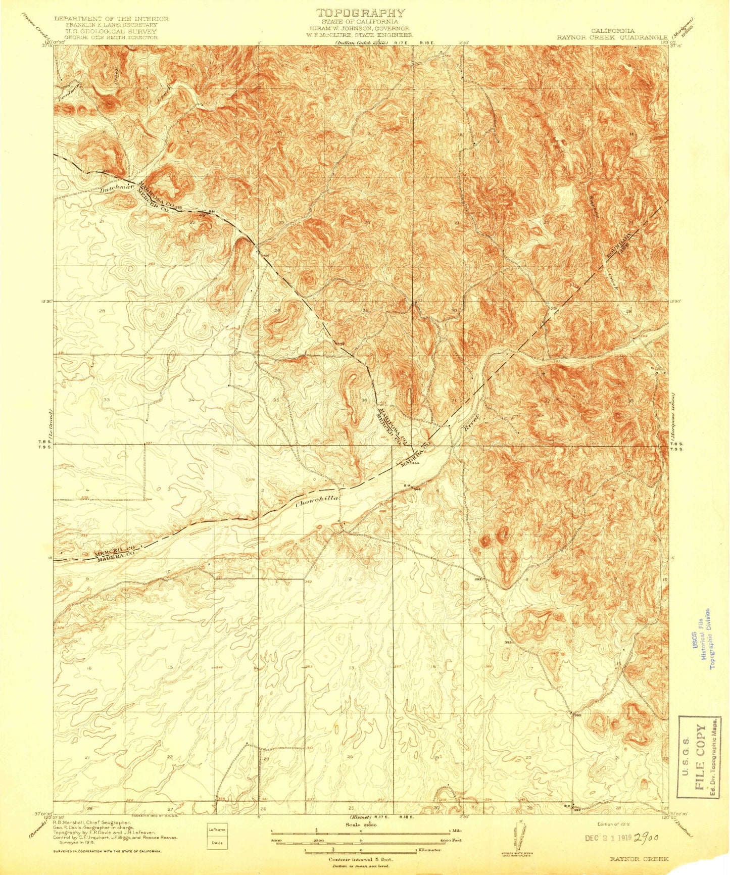 Classic USGS Raynor Creek California 7.5'x7.5' Topo Map Image