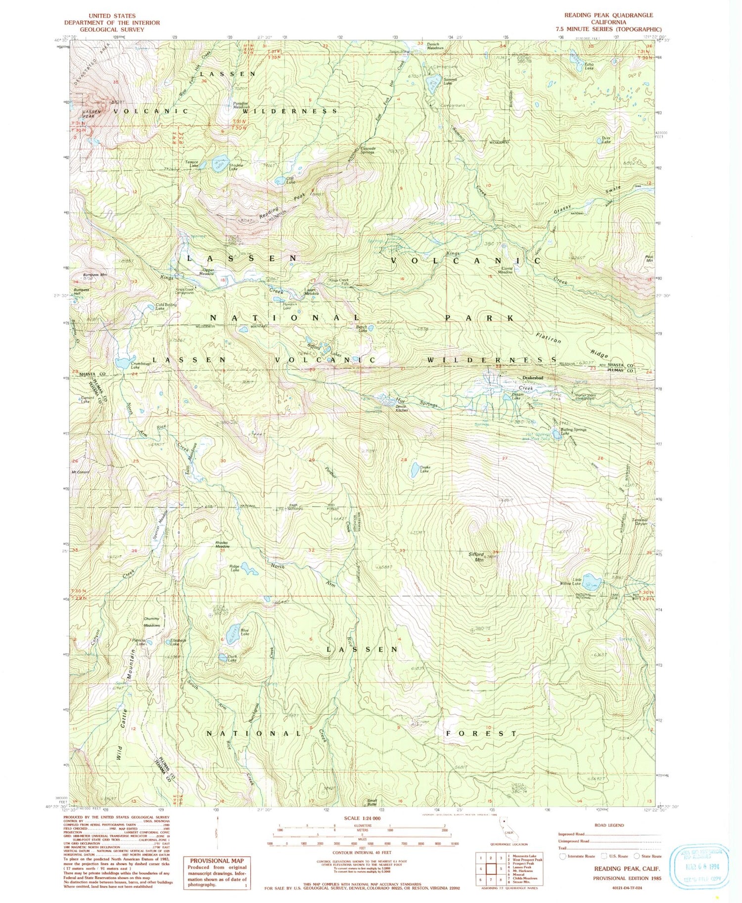 Classic USGS Reading Peak California 7.5'x7.5' Topo Map Image