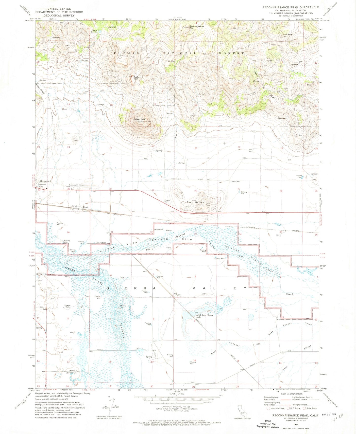 Classic USGS Reconnaissance Peak California 7.5'x7.5' Topo Map Image