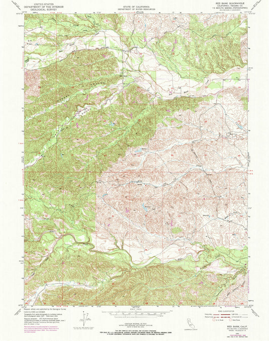 Classic USGS Red Bank California 7.5'x7.5' Topo Map Image