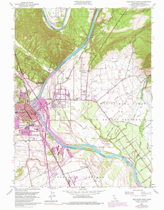 Classic USGS Red Bluff East California 7.5'x7.5' Topo Map Image