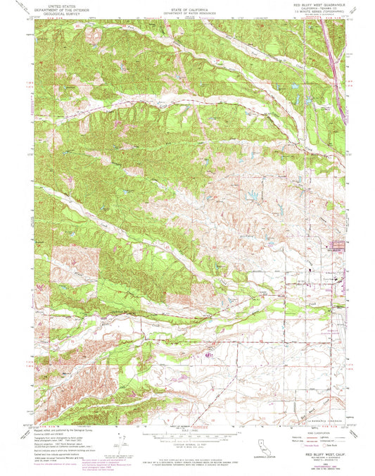 Classic USGS Red Bluff West California 7.5'x7.5' Topo Map Image