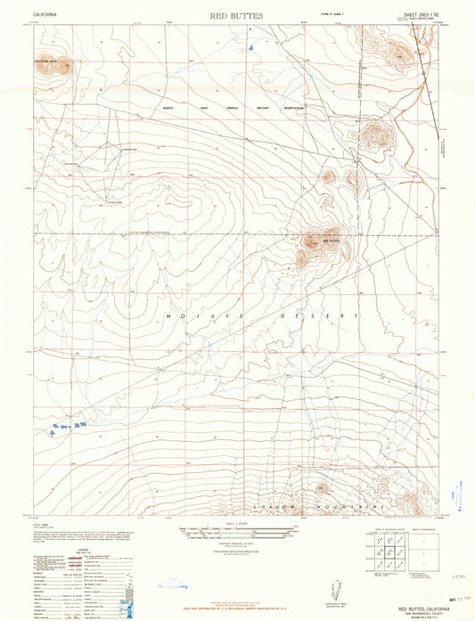 Classic USGS Red Buttes California 7.5'x7.5' Topo Map Image