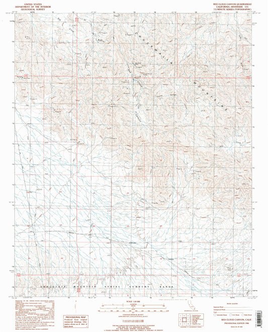 Classic USGS Red Cloud Canyon California 7.5'x7.5' Topo Map Image